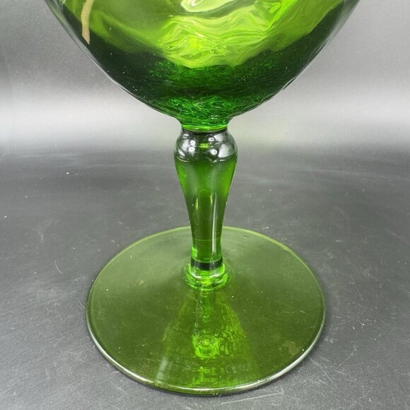 Tall Italian Empoli Glass Vase Footed Compote Hurricane Candle Holder Optic VTG - Picture 7 of 13